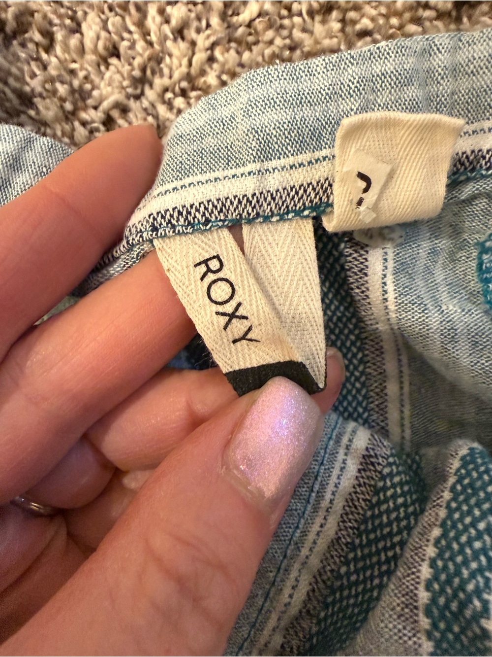 Roxy Striped Button Front Mini Dress Small Blue White Cotton Sleeveless Pockets - Picture 10 of 15